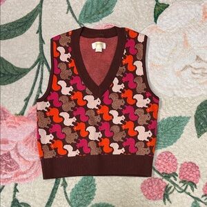 Maeve Multicolor V-Neck Sweater Vest Anthropologie squirrel xs